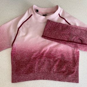 Gymshark Ombré Seamless Long Sleeve Top, Chalk Pink/Beet